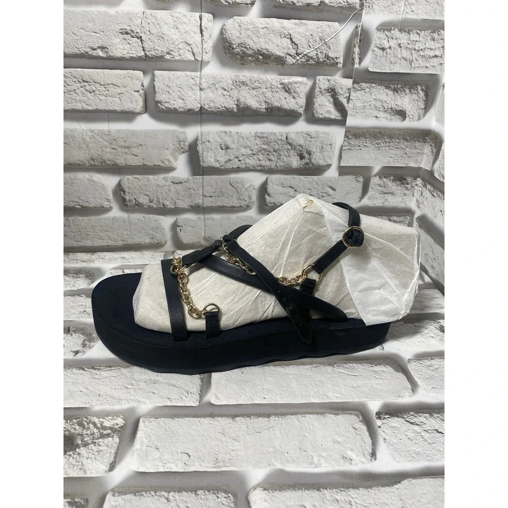Maje Women's Frankie Chain And Charm Embellished Leather Sandals in Black SZ 9.5